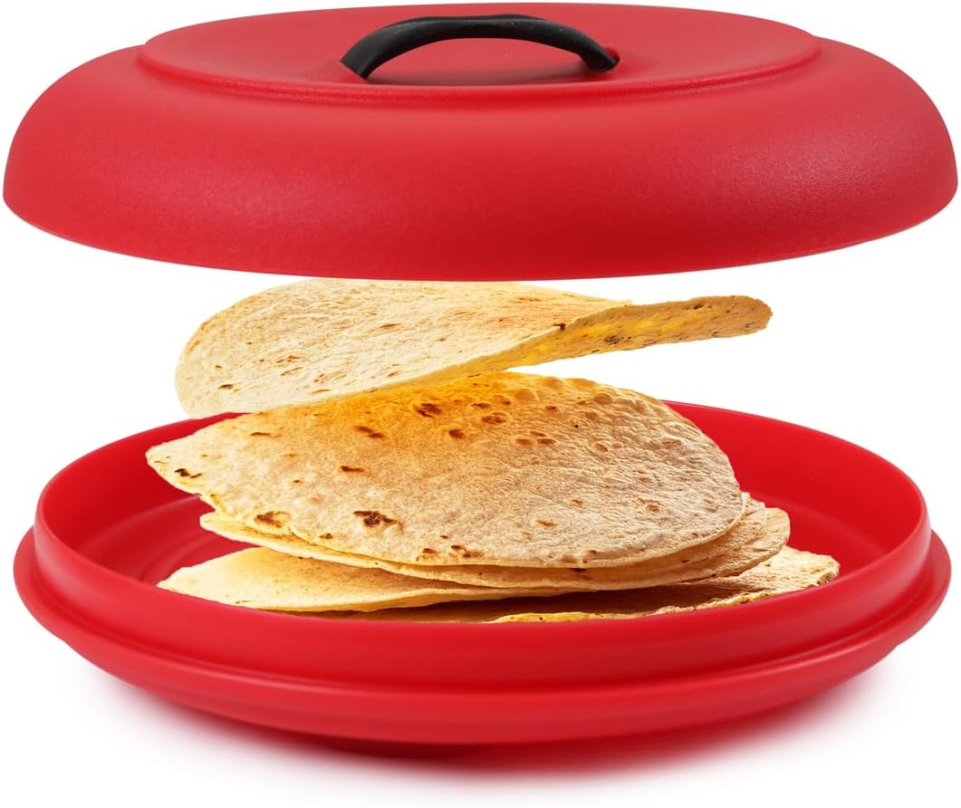 Dexas 503-200 Microwavable Tortilla-Wärmer für die Mikrowelle, 21,6 x 21,6 x 6,3 cm, rot. Ideal für