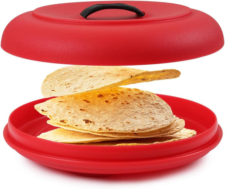 Dexas 503-200 Microwavable Tortilla-Wärmer für die Mikrowelle, 21,6 x 21,6 x 6,3 cm, rot. Ideal für