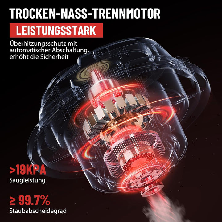 DayPlus Nass & Trocken Staubsauger, 18 Liter, 1200W Motor, 19 Kpa, 5m Kabel, 1,5 Flexible Schlauch,