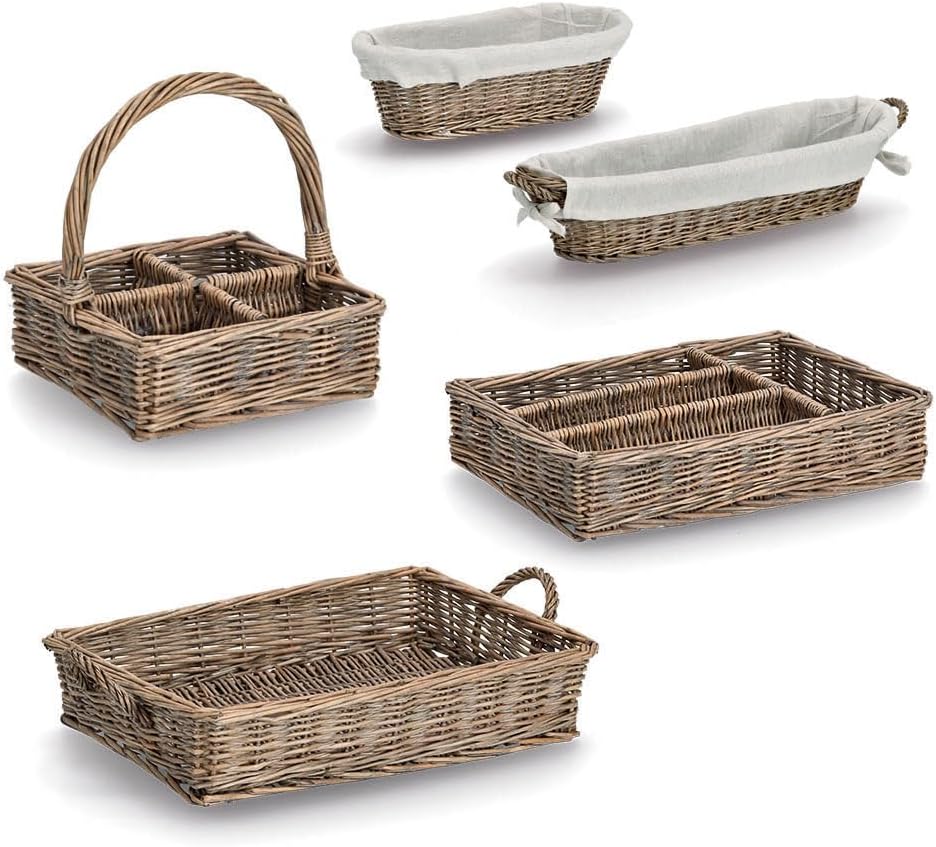 Zeller 14175 Baguette-Korb mit Beutel, Weide/Canvas