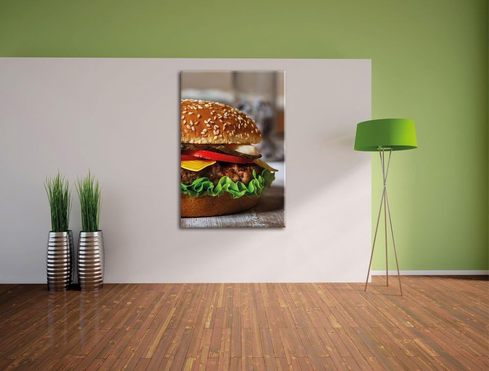 Pixxprint Burger Hamburger Cheesburger Käse Fast Food, Format: 100x70 auf Leinwand, XXL riesige Bild