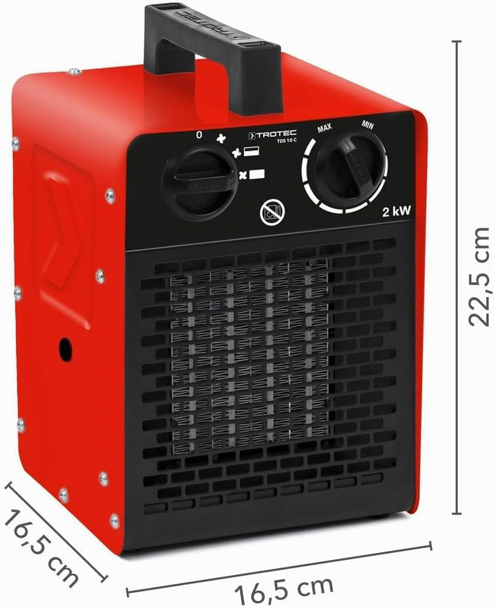TROTEC Keramik Heizlüfter TDS 10 C – Heizleistung 1 kW / 2 kW – Elektroheizer Luftmenge 140 m³/h – E