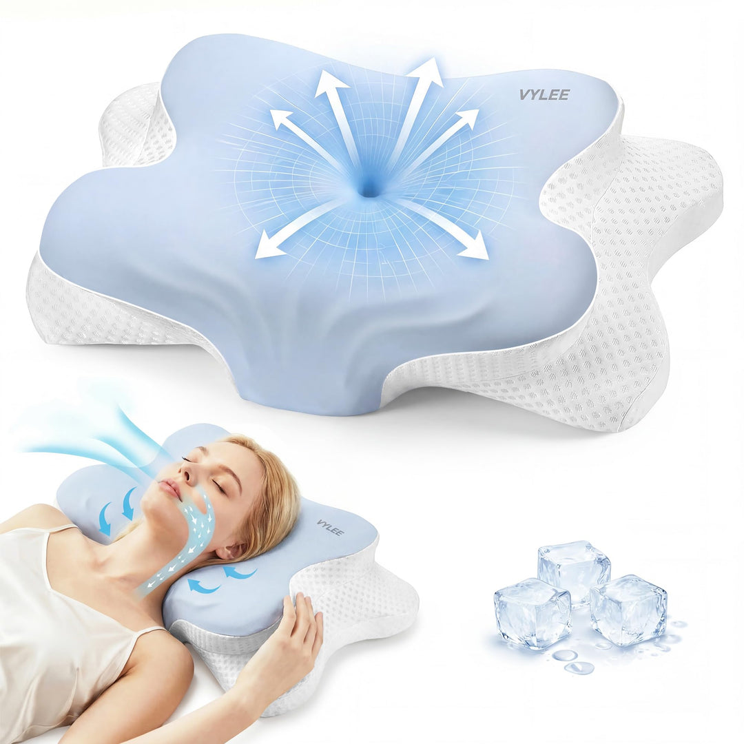 VYLEE Ergonomisches Nackenkissen Memory Foam Kopfkissen für Rücken-, Seiten- und Bauchschläfer, Schl