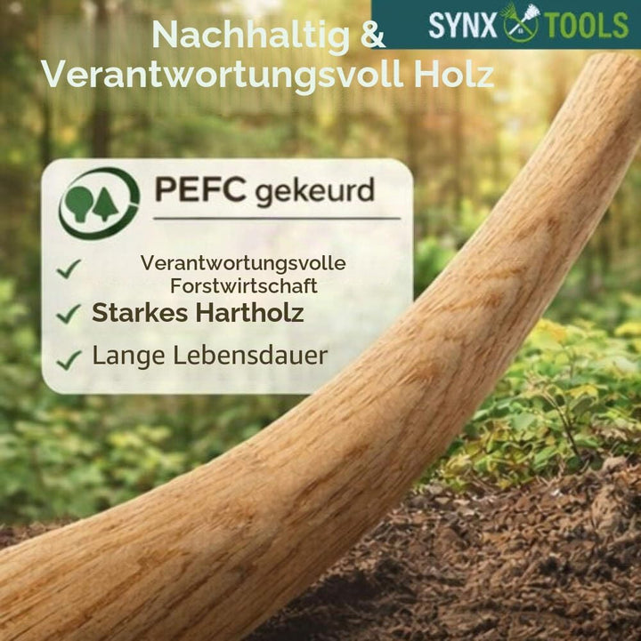 Synx Tools Spatensteel 110cm Gebogen, Schaufelstiel, Spatenstiel, Ersatz Spaten Holz Stiel aus Buche
