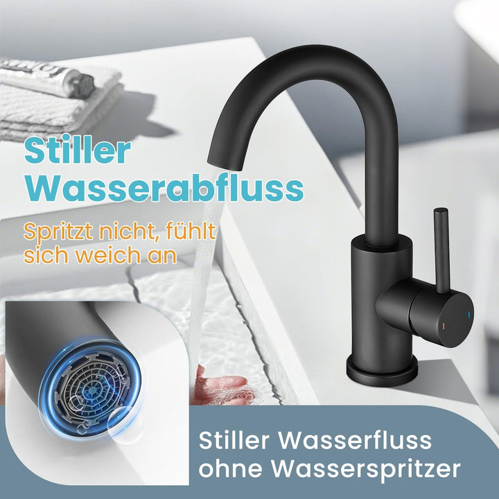Wasserhahn Bad,Badarmatur/Küche,360°drehbar,Einhebelmischer,Edelstahl Waschbeckenarmatur Schwarz Zwe
