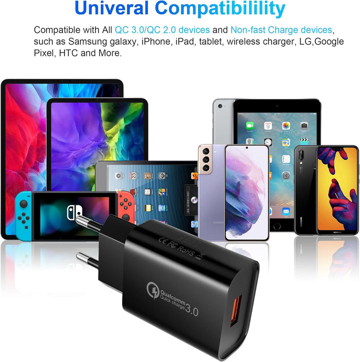 4 Stück USB Ladegerät Stecker, 18W Quick Charge 3.0 Schnellladegerät Netzteil 3A Ladeadapter für Sam