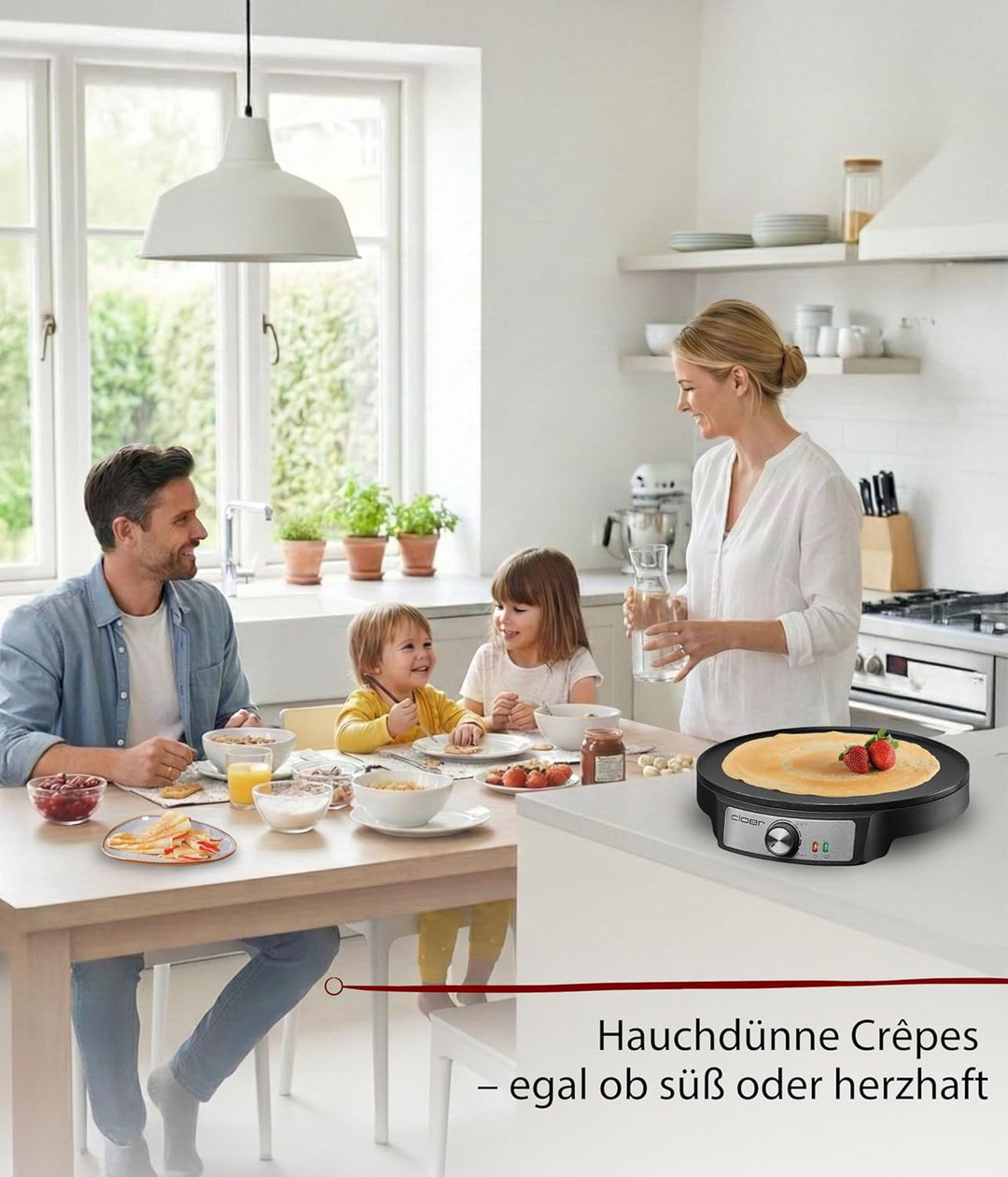 Cloer 6620 Crêpes-Maker, für süsse oder herzhafte Crepes mit 29 cm Ø, 1200 W, Antihaftbeschichtung,