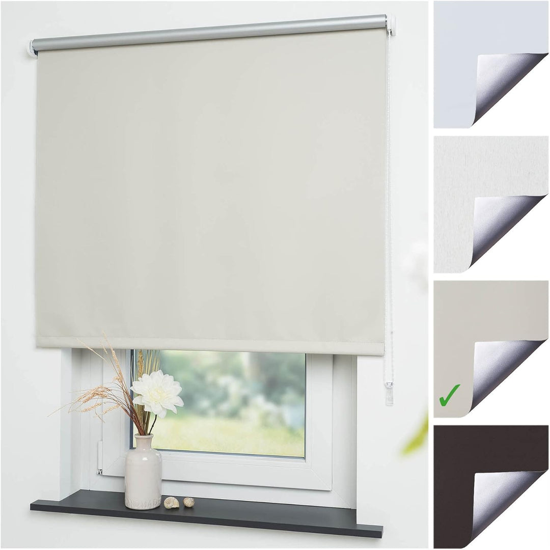 Liedeco® Rollo, Fenster Rollo, Kettenzug-Rollo / 112 x 180 cm (Breite x Höhe), beige/Thermo-Beschich