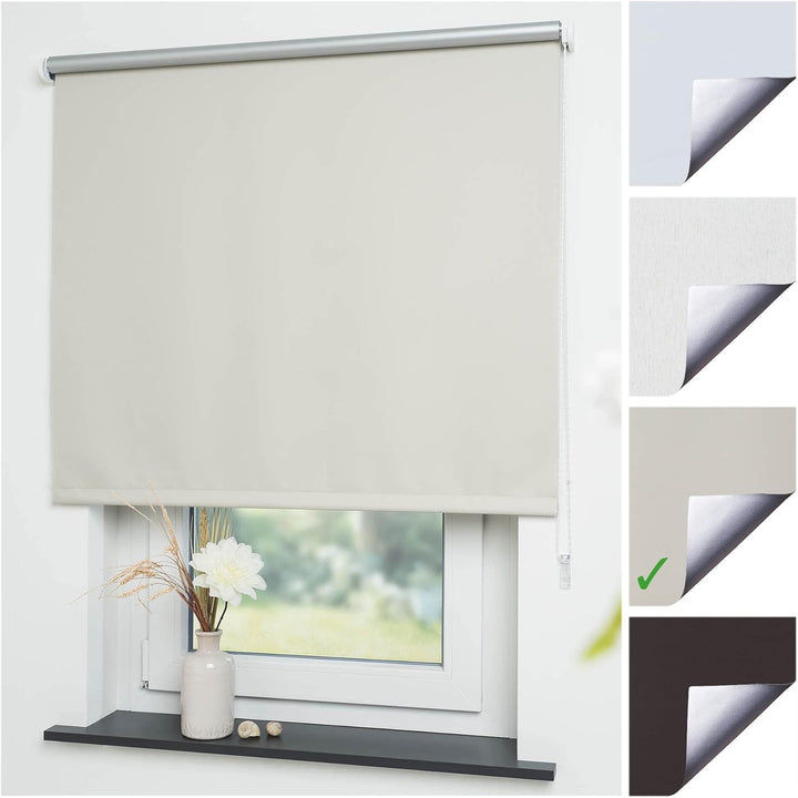 Liedeco® Rollo, Fenster Rollo, Kettenzug-Rollo / 112 x 180 cm (Breite x Höhe), beige/Thermo-Beschich