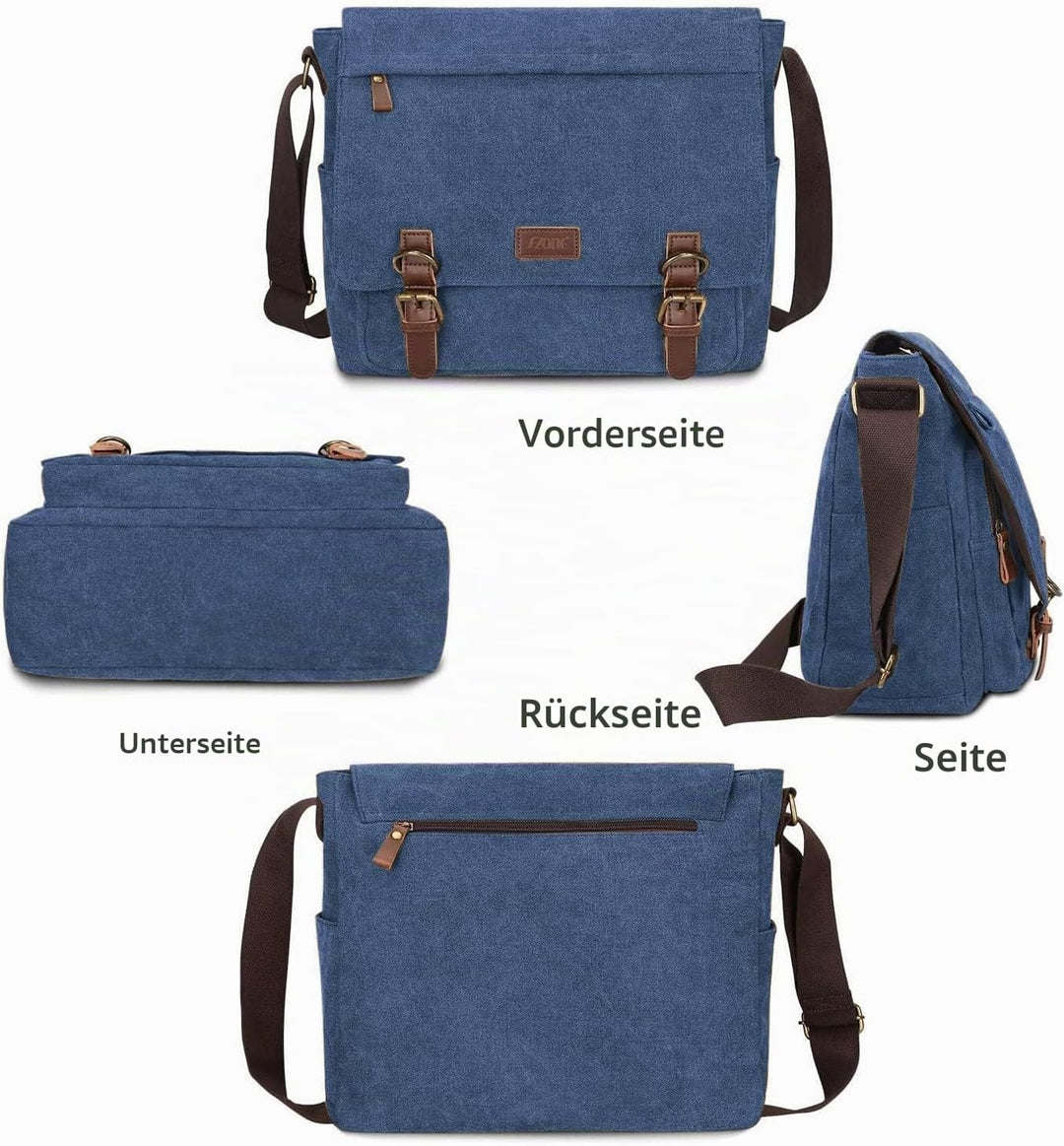 S-ZONE Herren Umhängetasche 15,6 Inch Grosse Vintage Canvas Messenger Bag Aktenktasche Schultertasch