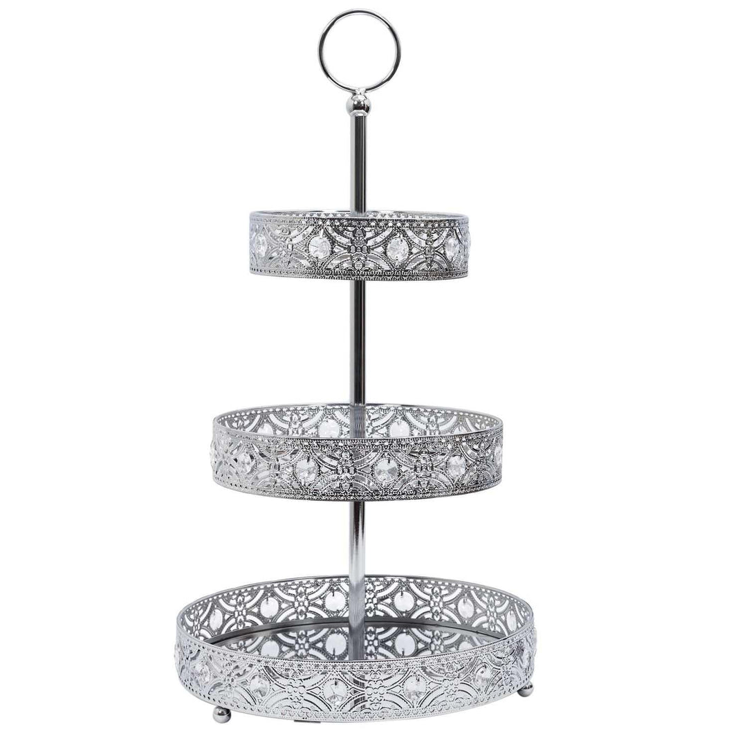 HOME DECO FACTORY, KA0113, 3 Tier Silver Metal Decorative Tray, Ideal for Entertaining and Home Deco