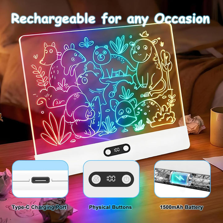 LED Zeichenbrett,Wiederaufladbare Led Zeichenbrett für Kinder mit 8 Farben,3 Modi,35x26cm Neon Art T