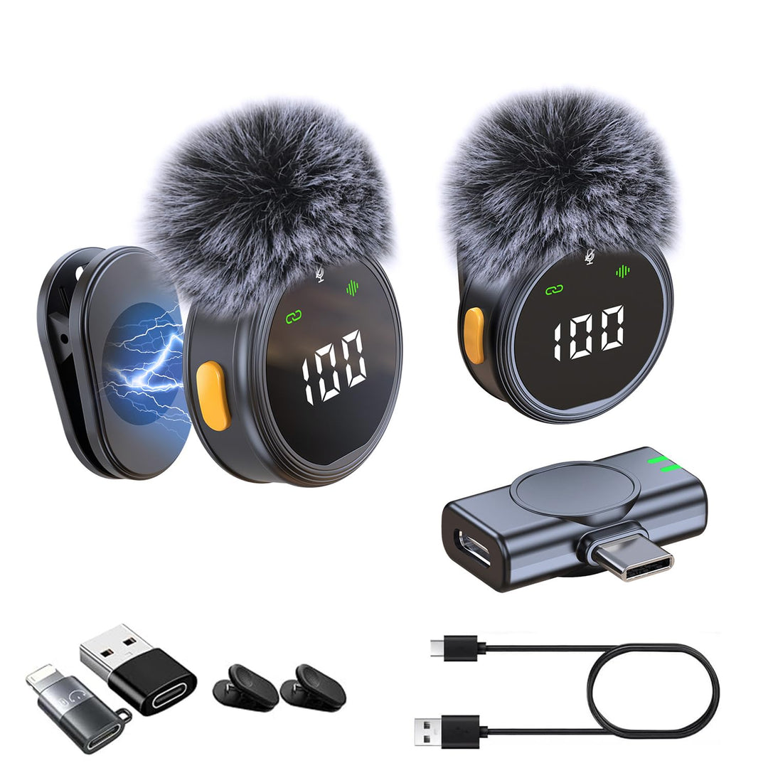 Kabelloses Lavalier Mikrofon Handy, Mini Mikrofon PC & Smartphone,2.4GHz Wireless Microphone mit Rau