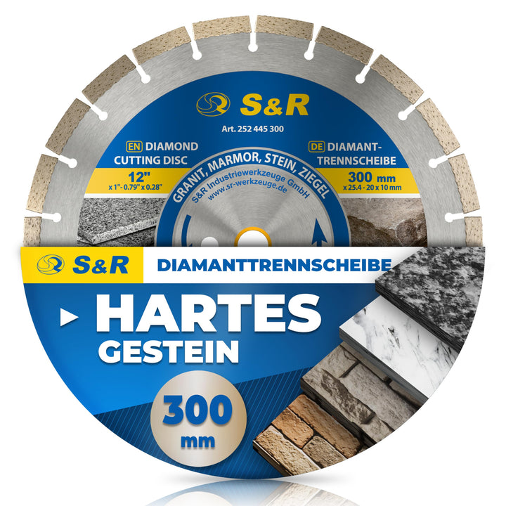S&amp;R Diamant-Trennscheibe 300 x 25.4 x 3.0 x 10 mm, Industrie-Qualität für Naturstein, Kunststein, Ma