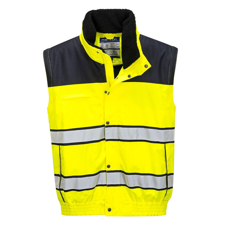 Portwest Klassische Warnschutz-Pilotjacke, Grösse: XL, Farbe: Gelb/Schwarz, C466YBRXL XL gelb / schw