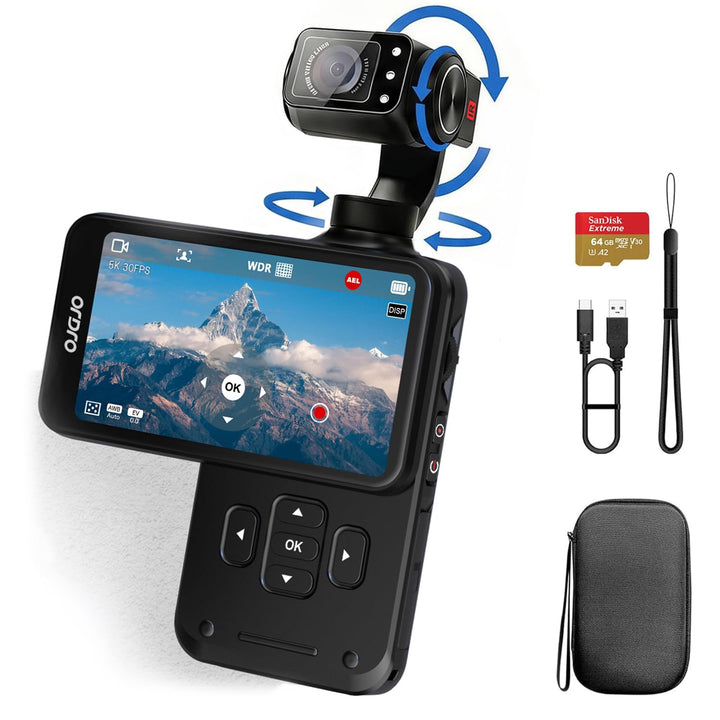 ORDRO M5 5K Vlogging Camera with 3-Axis Stabilizer 120° Ultra-Wide Angle IR Night Vision 3.5'' Rotat