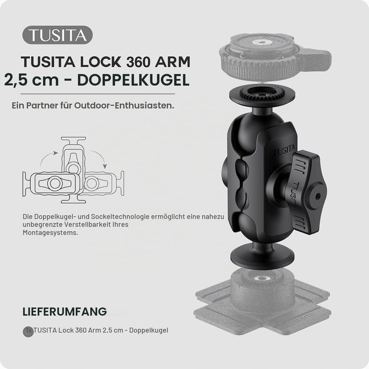TUSITA Lock 360-Arm 1" Halterung - Doppelbuchse B Grösse Kurz Short Arm, Short Arm