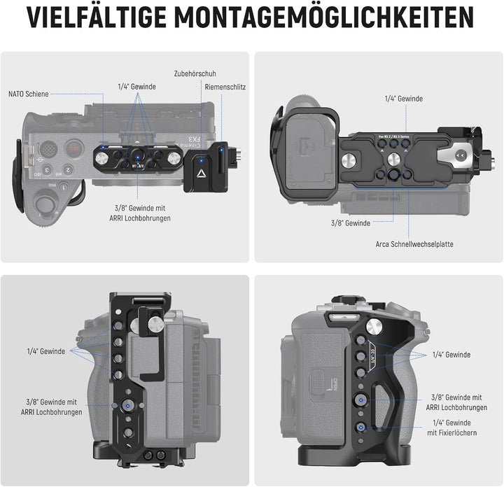 NEEWER FX3/FX30 Cage Kamera Käfig mit HDMI Cable Clamp,NATO Schiene,3/8"ARRI Positionierungslöcher,