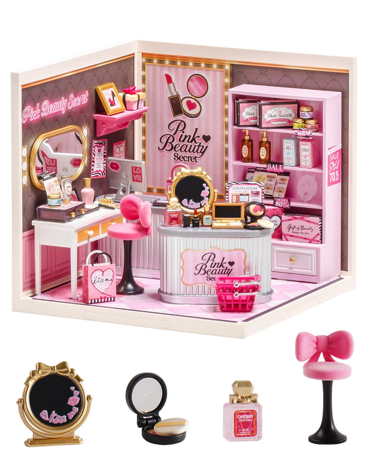 Rolife Super Creator Pink Beauty Store, DIY Miniature House mit Licht, Ohne Kleber, Niedliche Miniwe