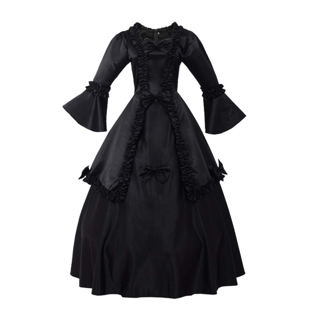 GRACEART Damen Langarm Mittelalter Kleid Gothic Viktorianisches Renaissance Maxi Kostüm S Schwarz, S