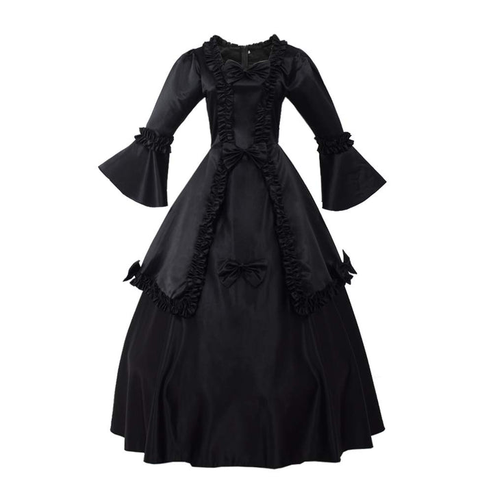 GRACEART Damen Langarm Mittelalter Kleid Gothic Viktorianisches Renaissance Maxi Kostüm S Schwarz, S