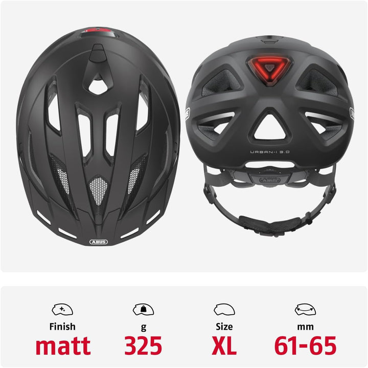 ABUS Stadthelm Urban-I 3.0 - Fahrradhelm mit Rücklicht, Schirm und Magnetverschluss - für Damen und