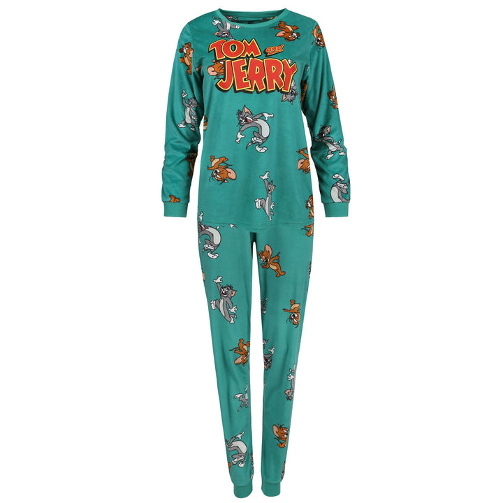 sarcia.eu Tom and Jerry Damen Schlafanzug in Türkis, zweiteilig, langärmlig, Warmer Schlafanzug XS P
