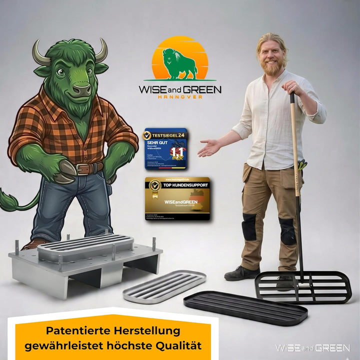 Rasenrakel mit runden Ecken von WISEandGREEN | 80x30cm | Kein Verkanten – Schonende perfekte Rasenpf