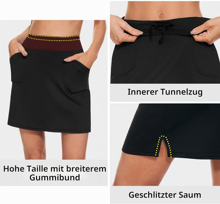 M MOTEEPI Tennisrock Damen Hosenrock Damen Sommer Golfrock 18" Skort Rock mit Hose Tennisrock mit 4