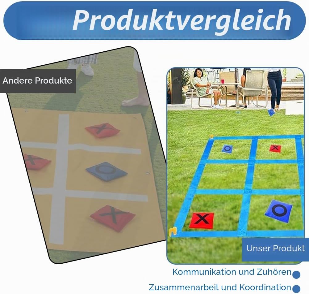 Riesiges Tic Tac Toe, 1,2m x 1,2m Outdoor Spielset Wurfspiel mit 10 Cornhole Säckchen Erwachsene & K