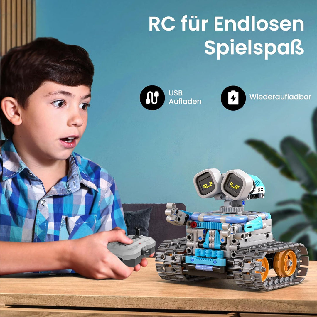 Sillbird 5-in-1-Technik Roboter Kinder für Jungen, Programmierbares Bauspielzeug mit App-Fernsteueru