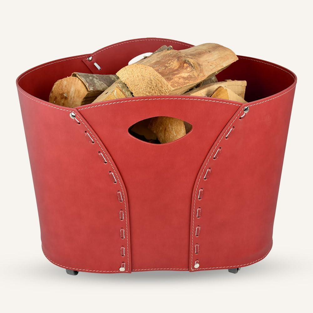 LIMAC Design VOLTA Holzkorb aus Leder, moderne Brennholztasche, Originale Kaminholztasche, Kaminholz