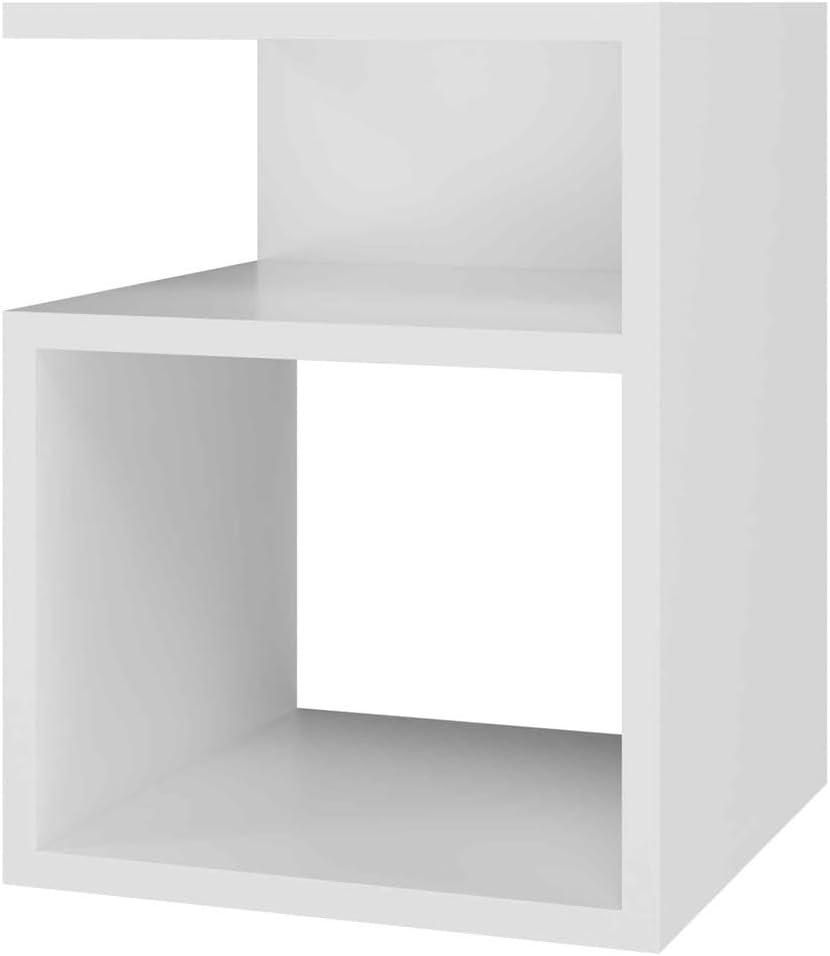 VBChome Nachttisch 30 x 30 x 40 cm Weiss Nachttisch mit 2 Fächer für das Schlafzimmer offene Regale