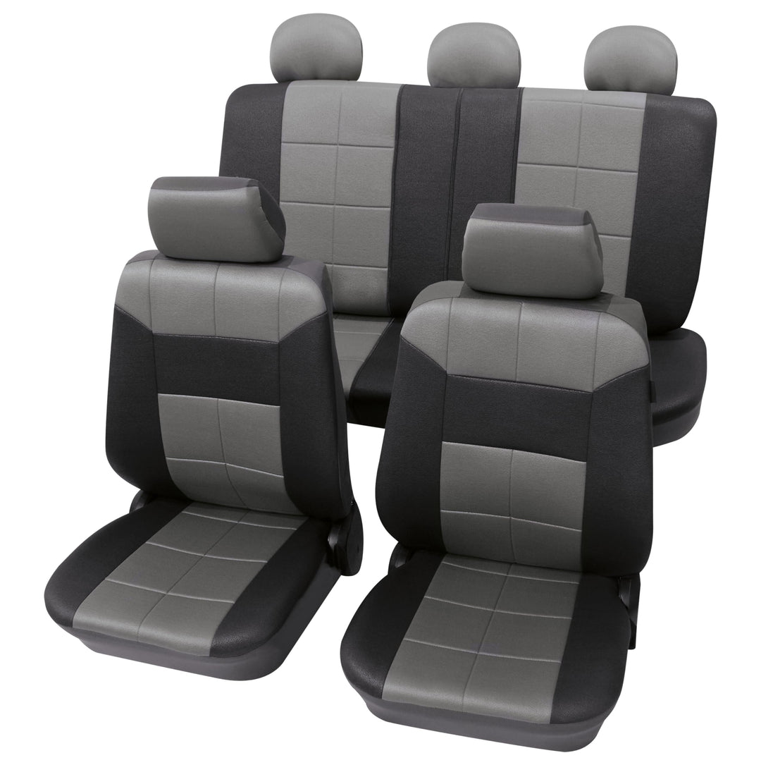 PETEX Auto Sitzbezüge Universal Komplett Set 17-teilig - Dakar grau, Eco Class mit SAB 1 Vario Plus,