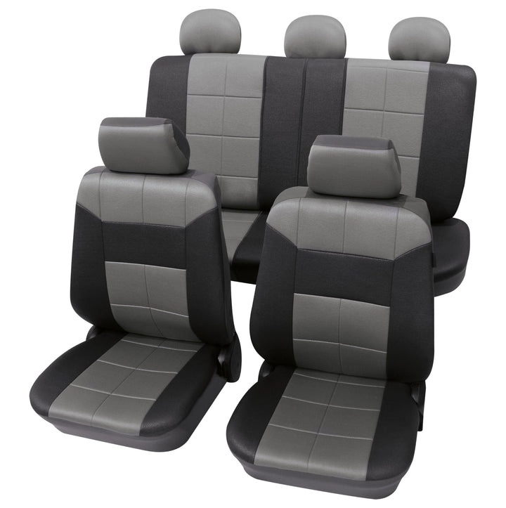 PETEX Auto Sitzbezüge Universal Komplett Set 17-teilig - Dakar grau, Eco Class mit SAB 1 Vario Plus,