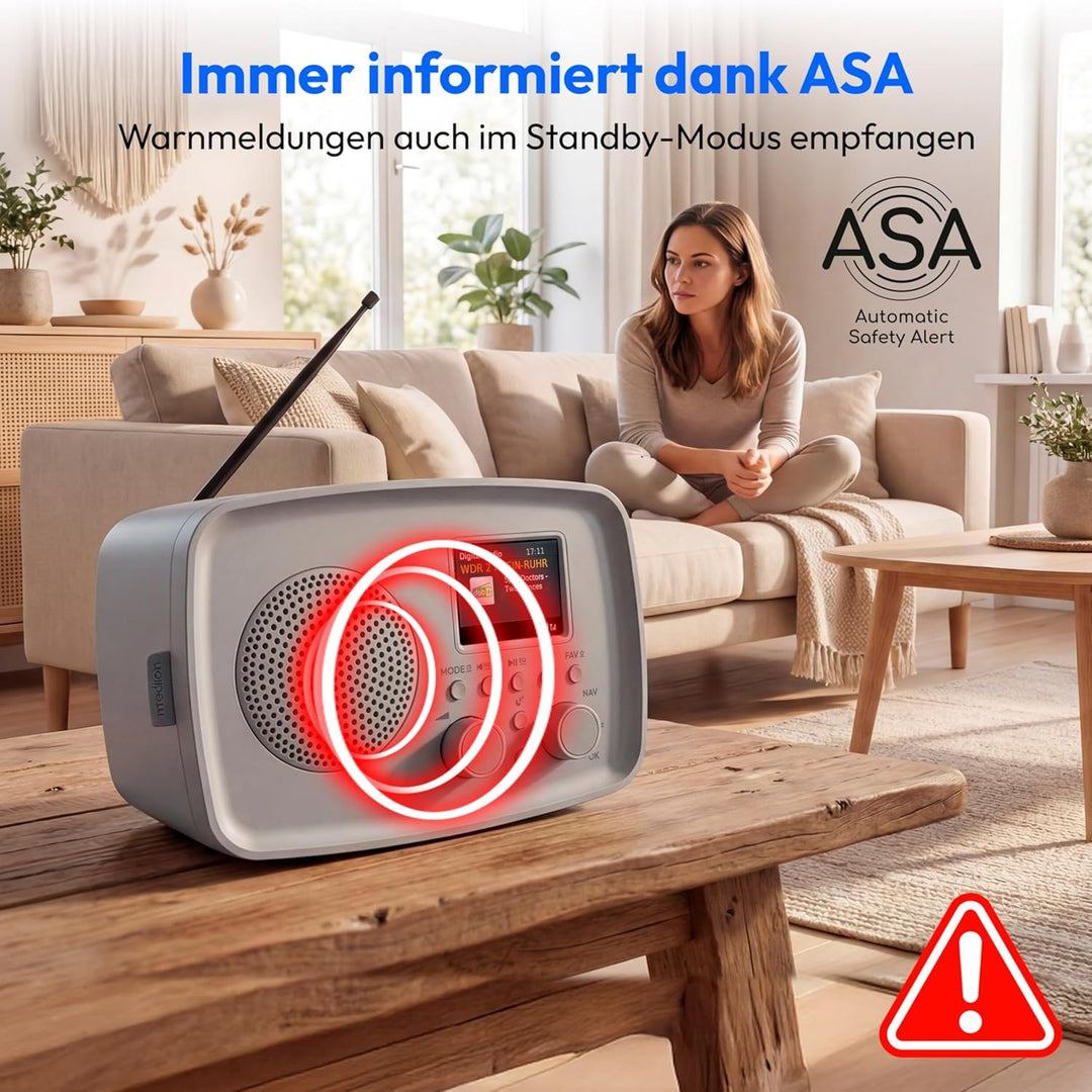 MEDION DAB+ Radio mit Bluetooth DRE-1 (DAB Plus, UKW Radio, Tropfwasserschutz, Teleskopantenne, Weck