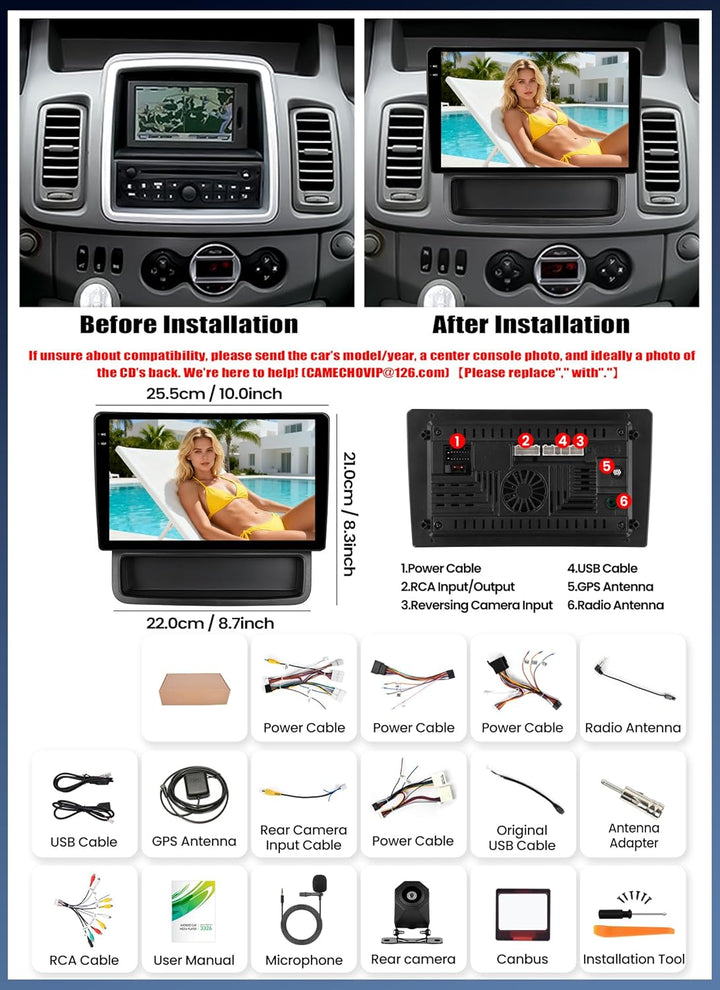 CAMECHO 4G+128G Android 15 Autoradio für Opel Vivaro A 87R/Renault Trafic II Nissan Primastar mit Ca