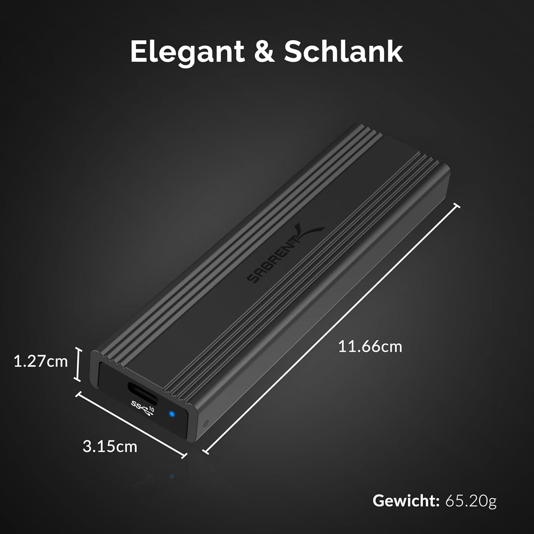SABRENT M.2 SSD Gehäuse, USB C 3.2 Gen 2 auf NVMe SSD, Aluminium Externes M2 NVMe Adapter, Werkzeugl