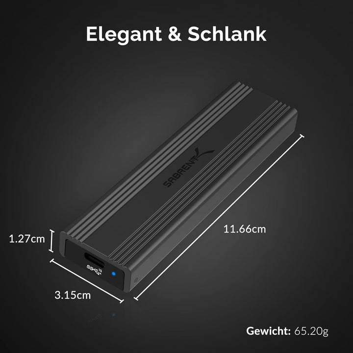 SABRENT M.2 SSD Gehäuse, USB C 3.2 Gen 2 auf NVMe SSD, Aluminium Externes M2 NVMe Adapter, Werkzeugl