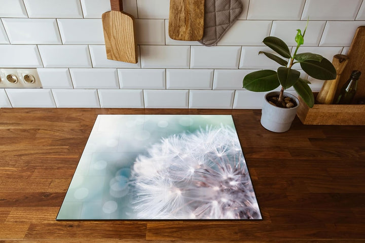 Zauberhafte Pusteblume Herdabdeckplatte & Spritzschutz aus Echtglas | Für Herd-Kochfelder | 60x52 cm