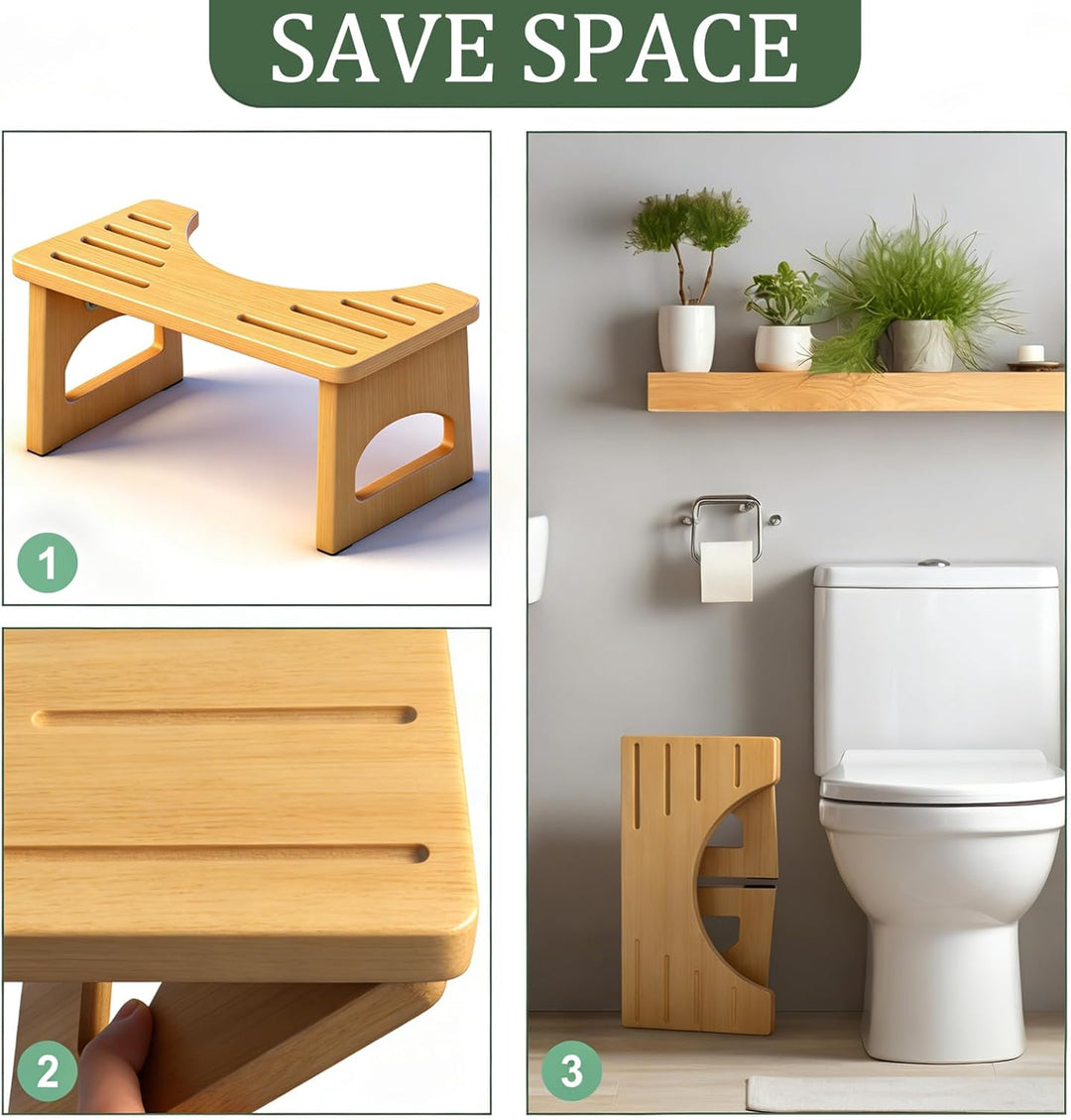 RayLove Physiologischer Toilettenhocker aus Holz, Klappbarer Toilettenhocker aus Holz, 35 Grad strap