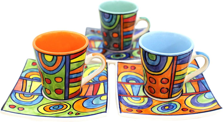 Gall&amp;Zick Espressotassen mit Untertasse, Kaffeetassen Set Modern, Kaffeebecher Keramik Handbemalt, E