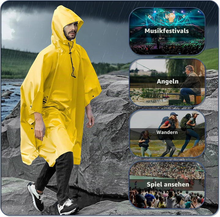 Regenponcho Wasserdicht Regencape mit Kapuze Multifunktionales Regenmantel Wiederverwendbar Regenkle