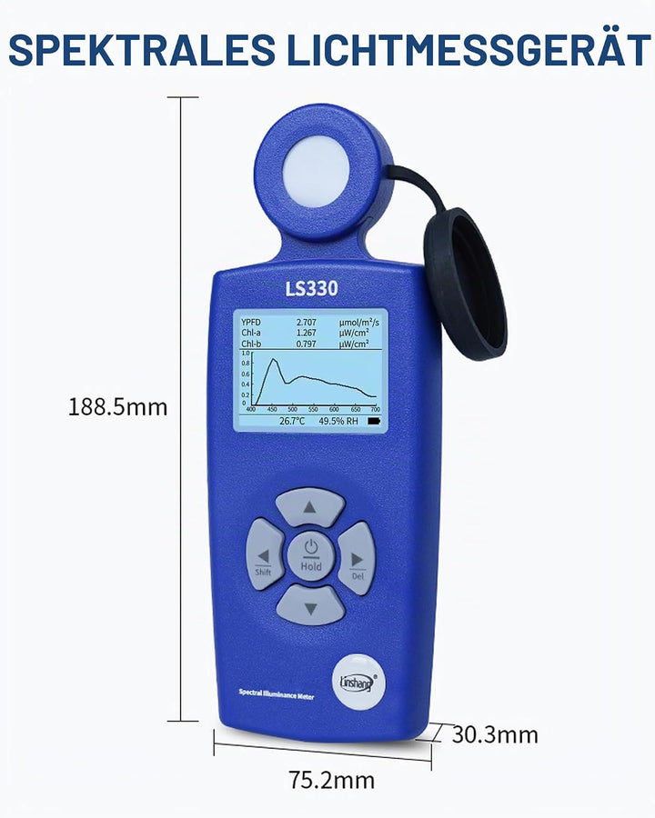 Lichtmessgerät Luxmeter, 0-1,000,000 Lux, CCT/CRI/UV/PPFD/μmol, Spektrales Beleuchtungsstärkemessger