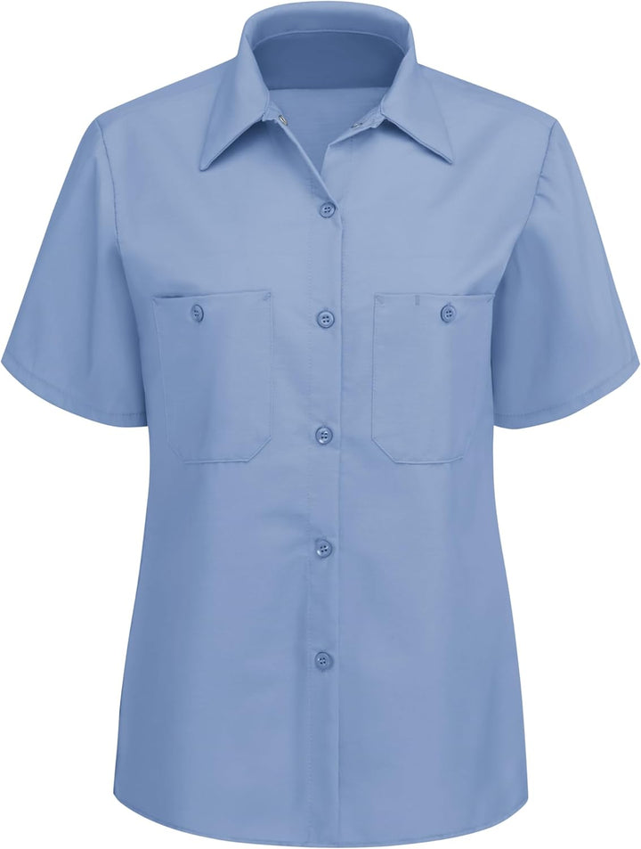 Red Kap Damen Women's Short Sleeve Industrial Work Shirt Hemd XL Hellblau, XL Hellblau