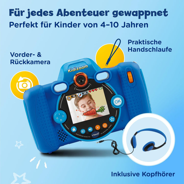 VTech KidiZoom Duo FX in Blau – Robuste Digitalkamera mit kreativen Apps und Spielfunktionen – Für K