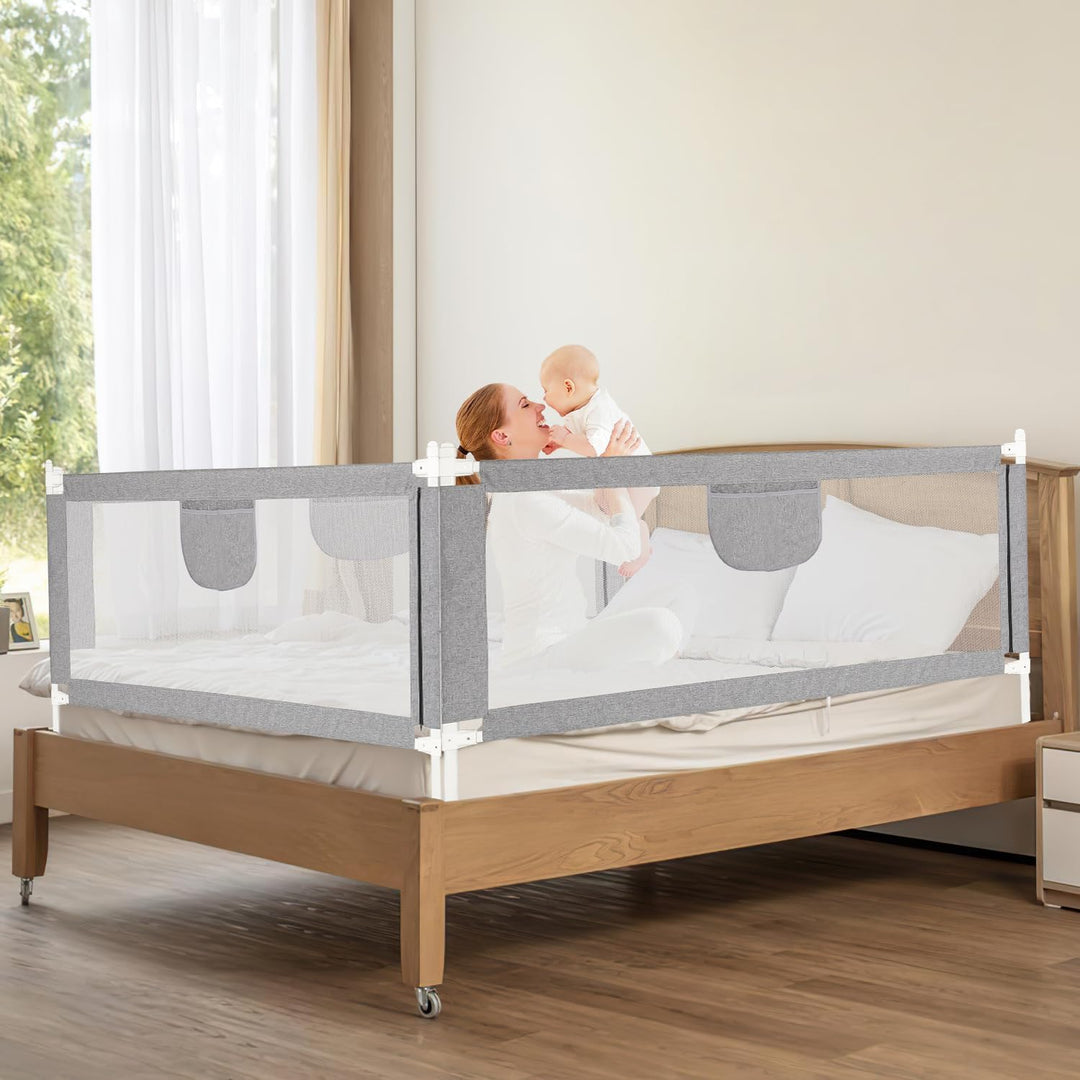 Fiqops Bettgitter Rausfallschutz 200CMx2+180CMx1 Höhenverstellbar 64-96cm, Bettschutzgitter Kinderbe