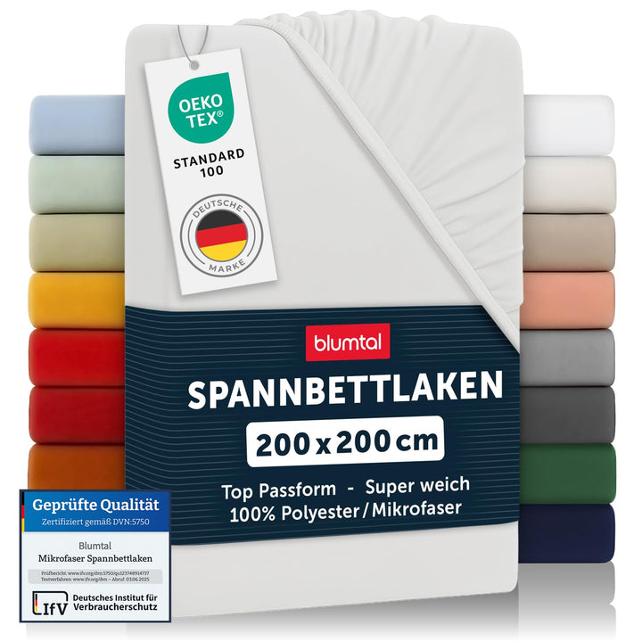 Blumtal® 2er Set Spannbettlaken 200x200x30cm aus Microfaser -zertifiziertes Bettlaken Spannbettlaken