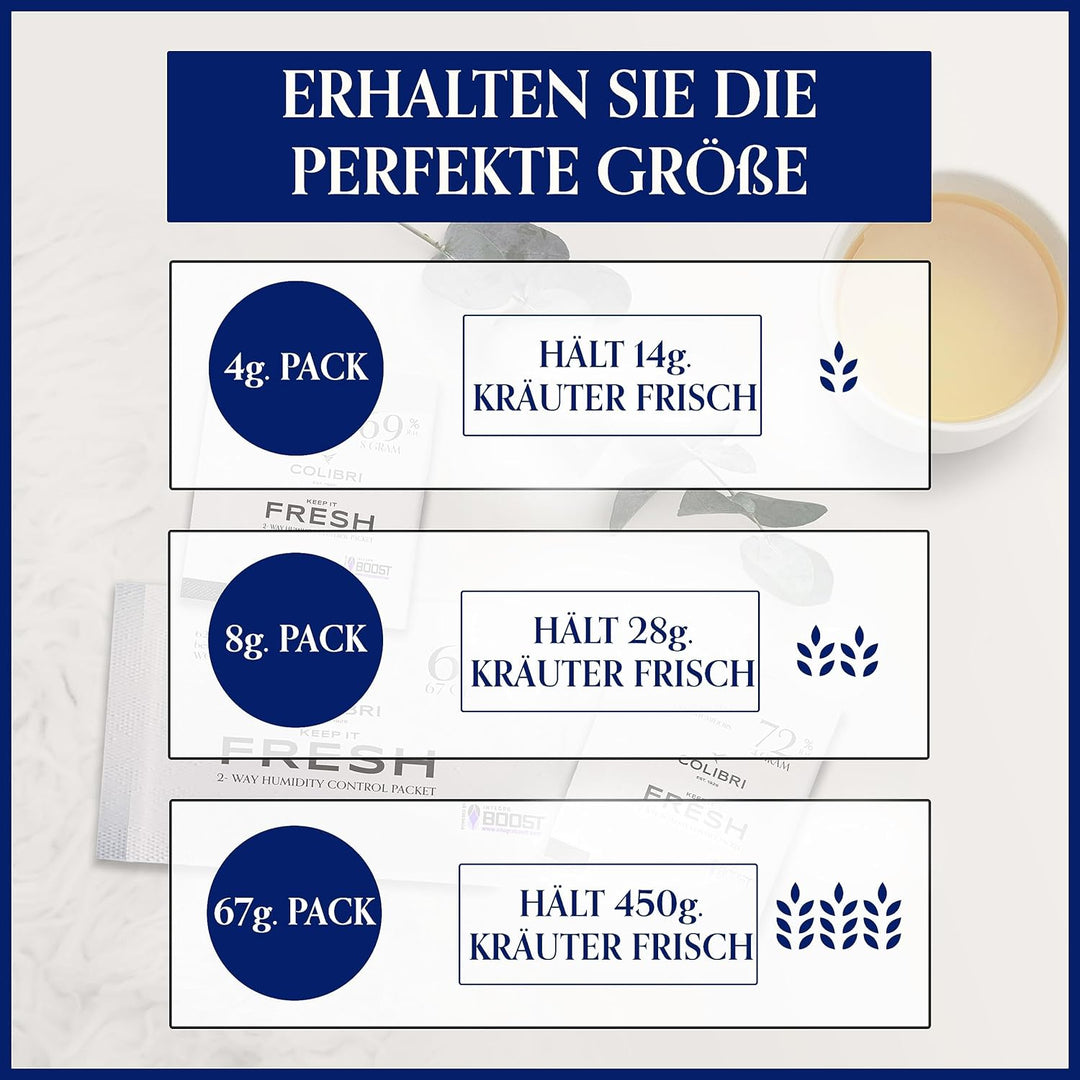 Colibri Fresh 2-Wege-Feuchteausgleich-Pads - 12er Pack à 4g zur Lagerung von Kräutern, Instrumenten
