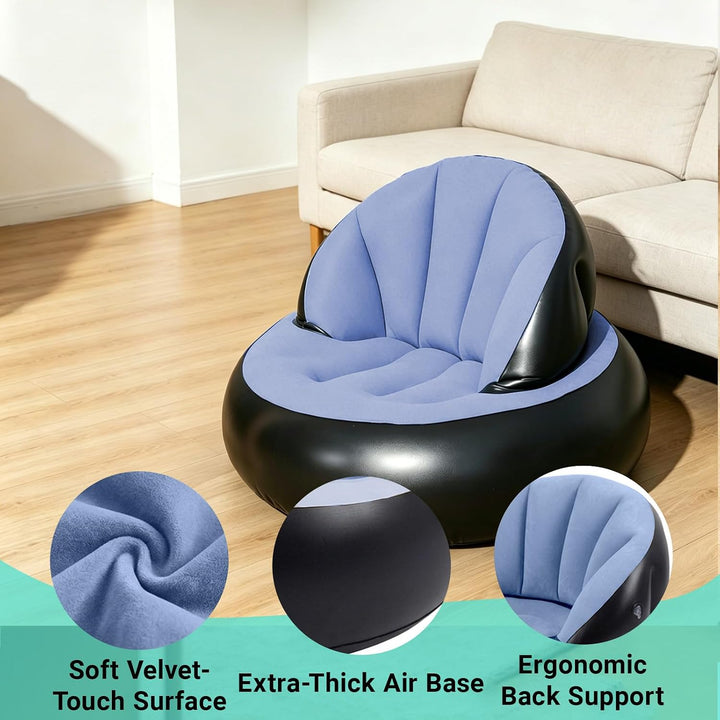 Aufblasbarer Sessel Sofa mit Flockoberfläche，Aufblasbares Sofa Rundes Luftsofa inkl Fusspumpe Wasser